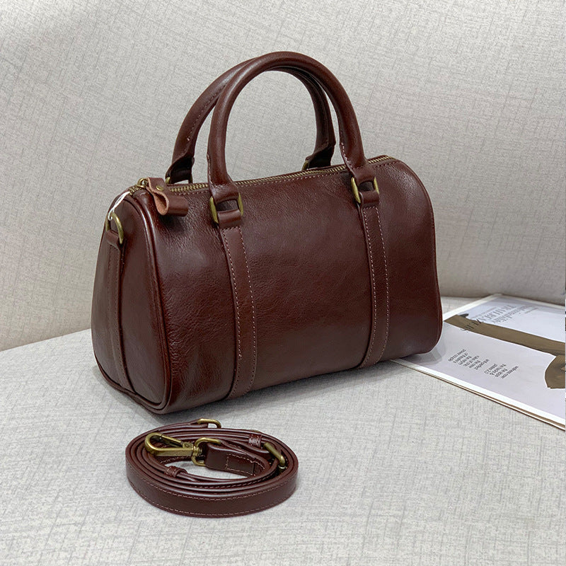 Women's Vegetable Tanning Leather Vintage Boston Pillow High Women's Messenger Bag