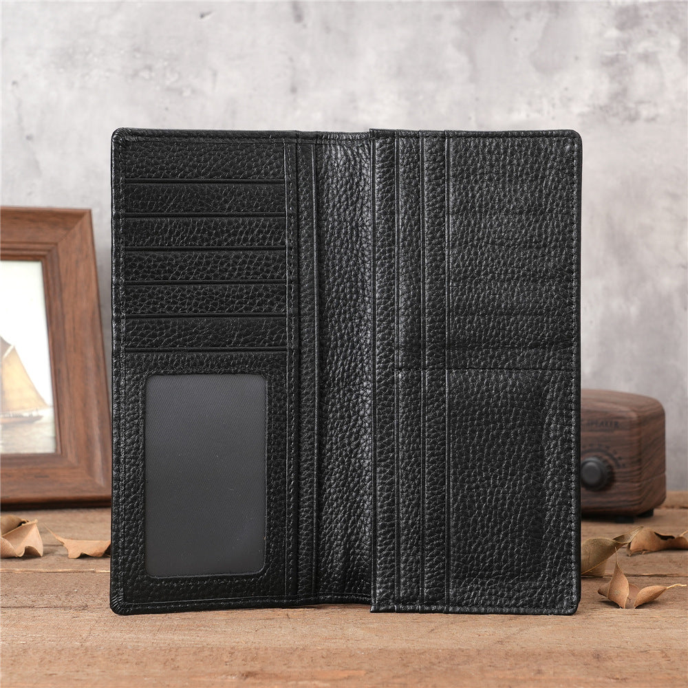Men's Crazy Horse Leather Long Two-fold Pure First Layer Men's Wallet
