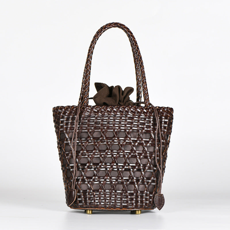 Hand-woven Authentic Leather Hollow Out Vegetable Basket Personality Women's Messenger Bag