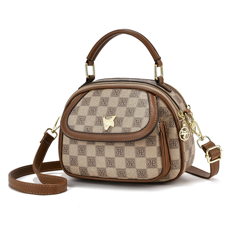 Women's Soft Leather Embossed Simple Round Large Women's Shoulder Bag