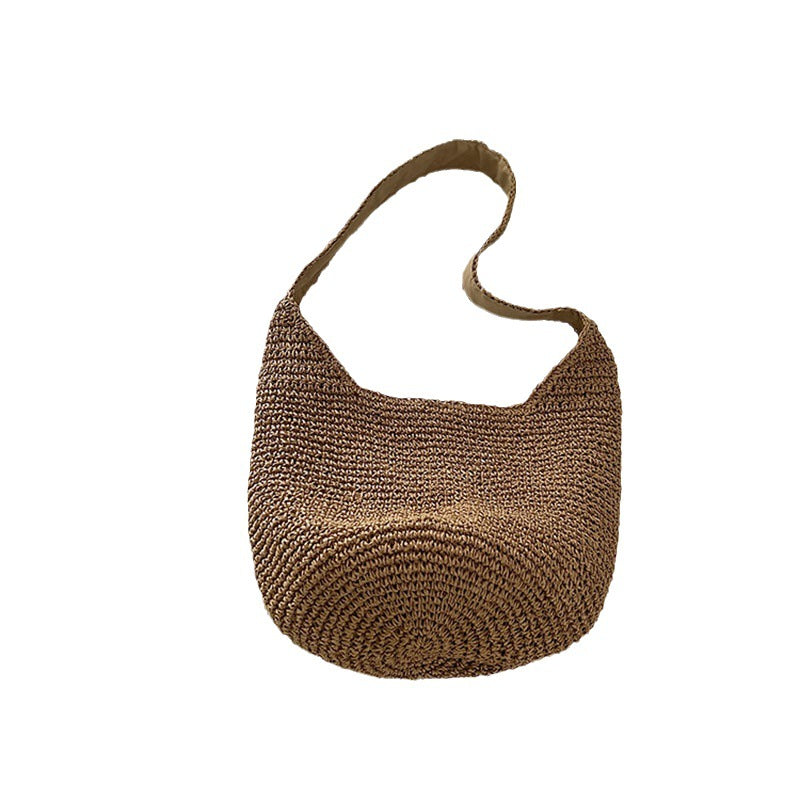 Women's Fashion Korean Style Straw Woven Vacation Beach Solid Women's Shoulder Bag