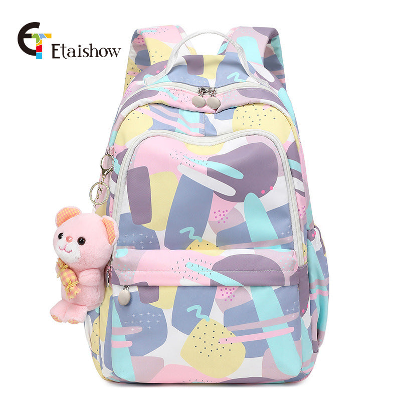 Women's Cat Printing Junior High Large Capacity Preppy Backpacks