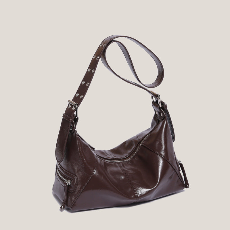 Oil Wax Skin Underarm Crescent Large Capacity High Shoulder Bags