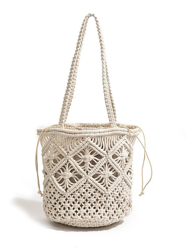 Retro Hollow Crocheted Woven Handmade Cotton Large Women's Shoulder Bag