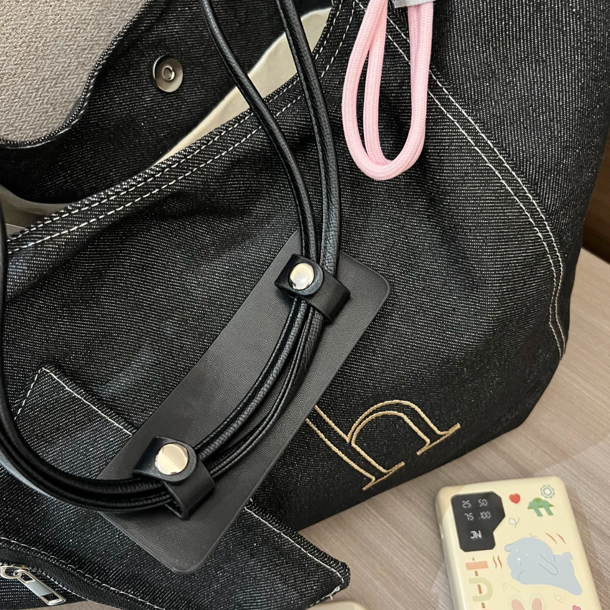 Women's Korean Style Retro Denim Large Capacity Letter Tote Bags