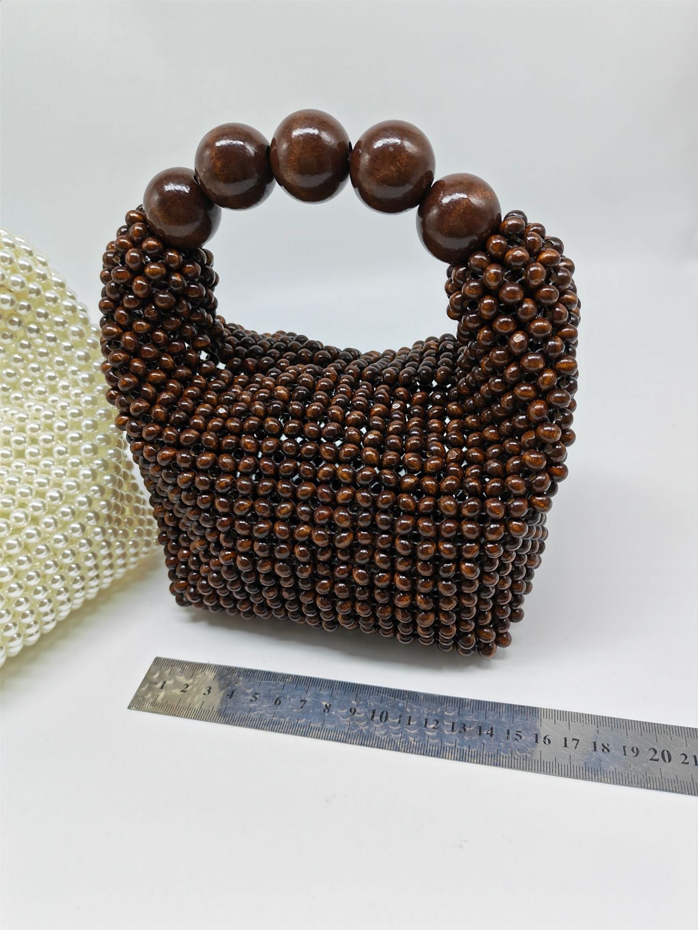 French Style Wooden Woven Beads Vintage Pearl With Women's Handbag