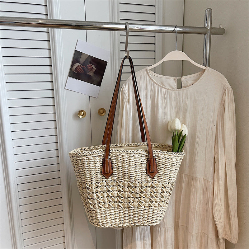 Women's Large Capacity Straw Summer Weaving Vegetable Basket Commuter Seaside Women's Shoulder Bag