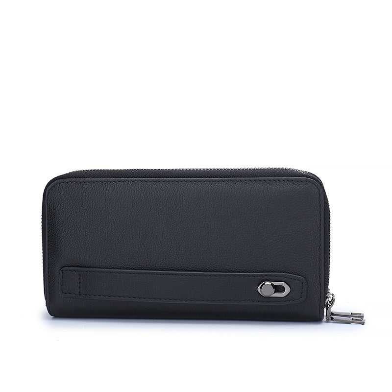 Men's Leather First Layer Cowhide Large Capacity Double Zipper Men's Wallet