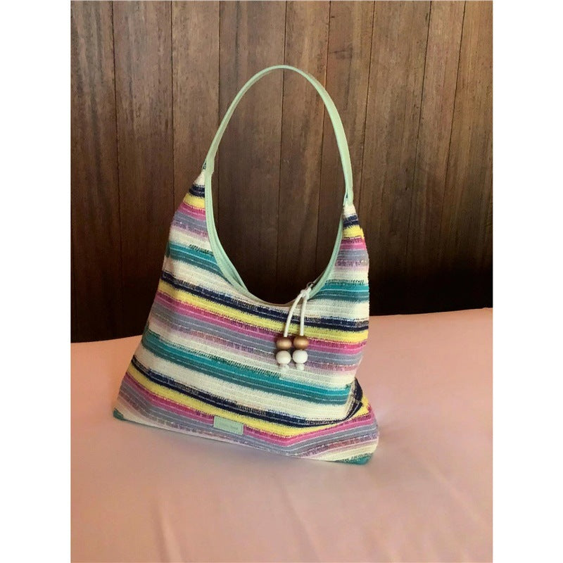 Rainbow Beach Holiday Woven Female Summer Large Capacity Tote Bag