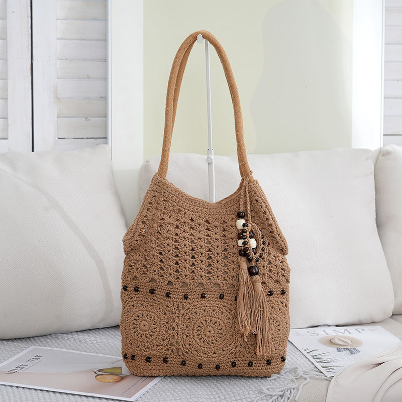 Style Cotton Thread Woven Seaside Vacation Leisure Beach Large Capacity Shoulder Bags