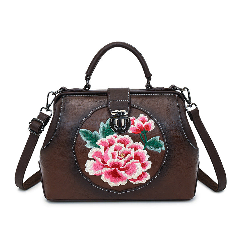 Women's Cattle Leather Handmade Embroidered Han Clothing Bags