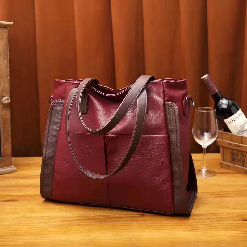 Women's Trendy Simple Large Capacity Soft Leather Textured Mom Tote Bags