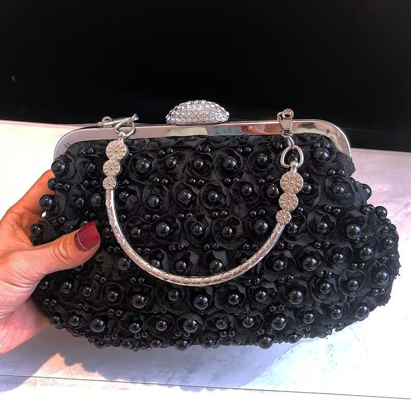 Vintage Pearl Chinese Style Clutch Flower Beaded Rhinestone Women's Handbag