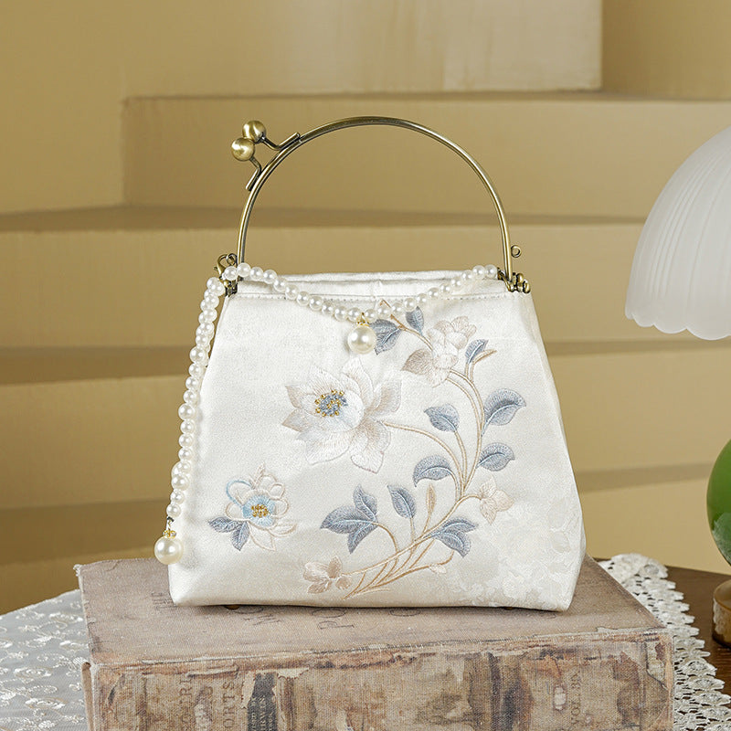 Linen Embroidered National Style Cheongsam Banquet Pearl Handbags