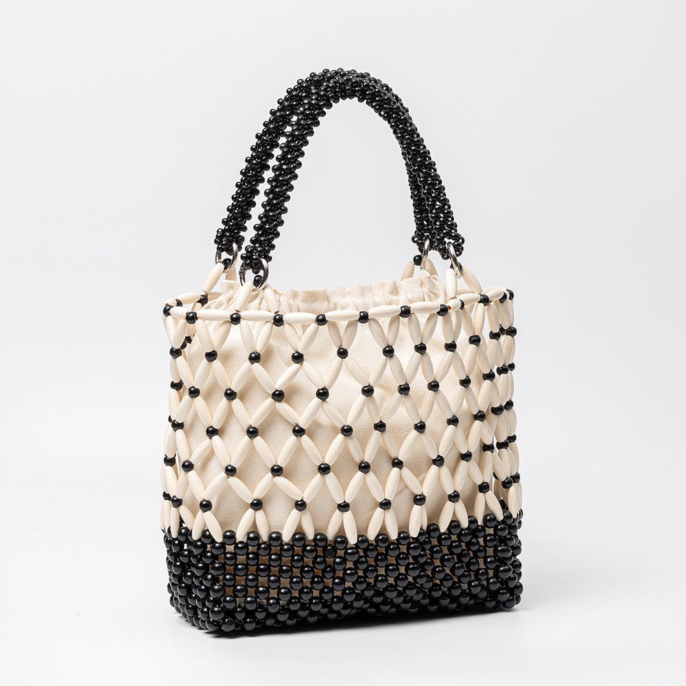 Handmade Wooden Bead Woven Hollow Retro Vacation Style Female Shoulder Bags