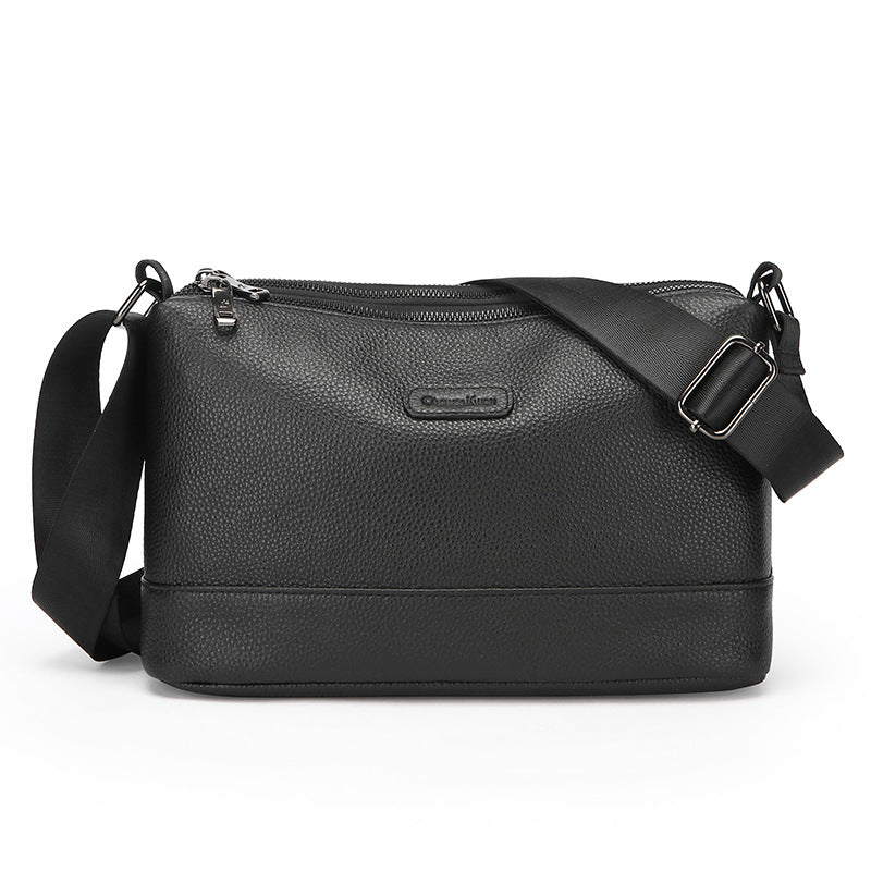 Men's Cowhide Triple Zipper Large Capacity Genuine Leather Bags