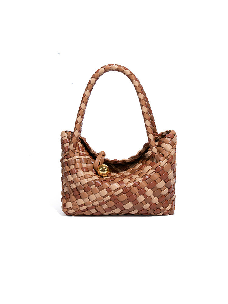Woven Design Vegetable Basket Retro Contrast Women's Handbag
