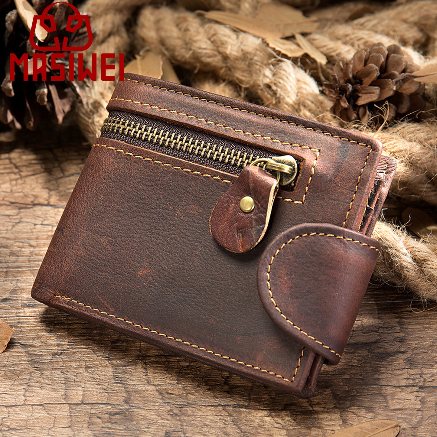 Men's Crazy Horse Leather Short Genuine Multiple Slots Men's Wallet