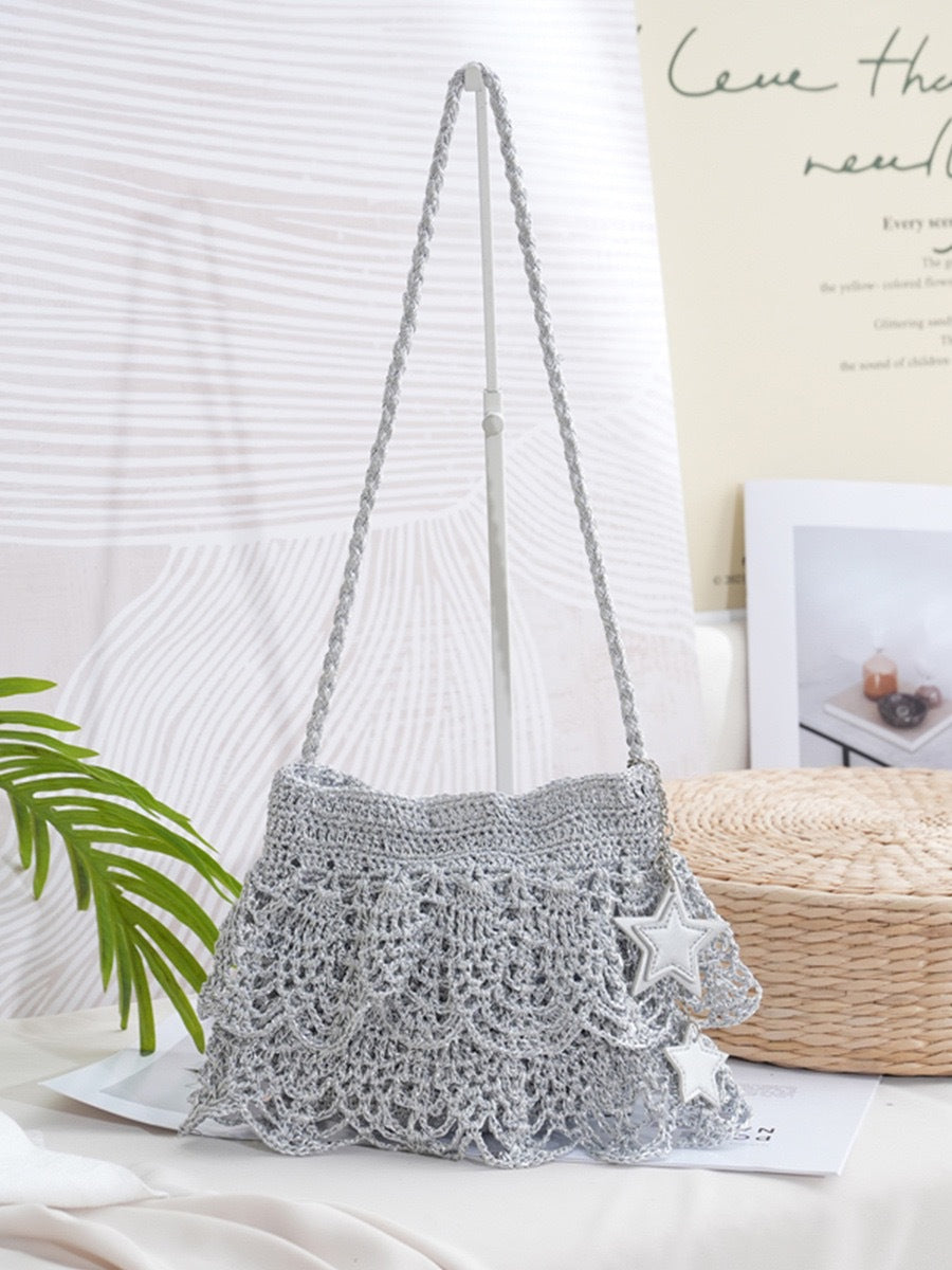 Women's Crocheted Sier Silk Skirt Versatile Korean Gold Exquisite Women's Shoulder Bag
