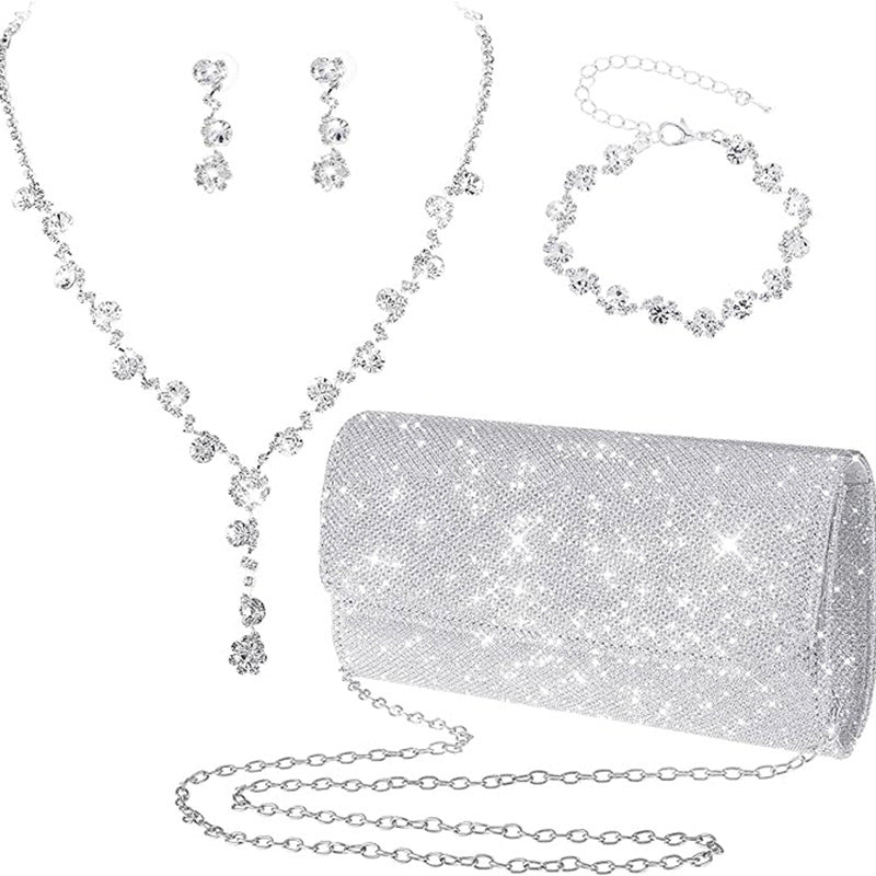 Bridal Luxury Suit Cold Sier Elegant Necklace Earring Bracelet Evening Bags