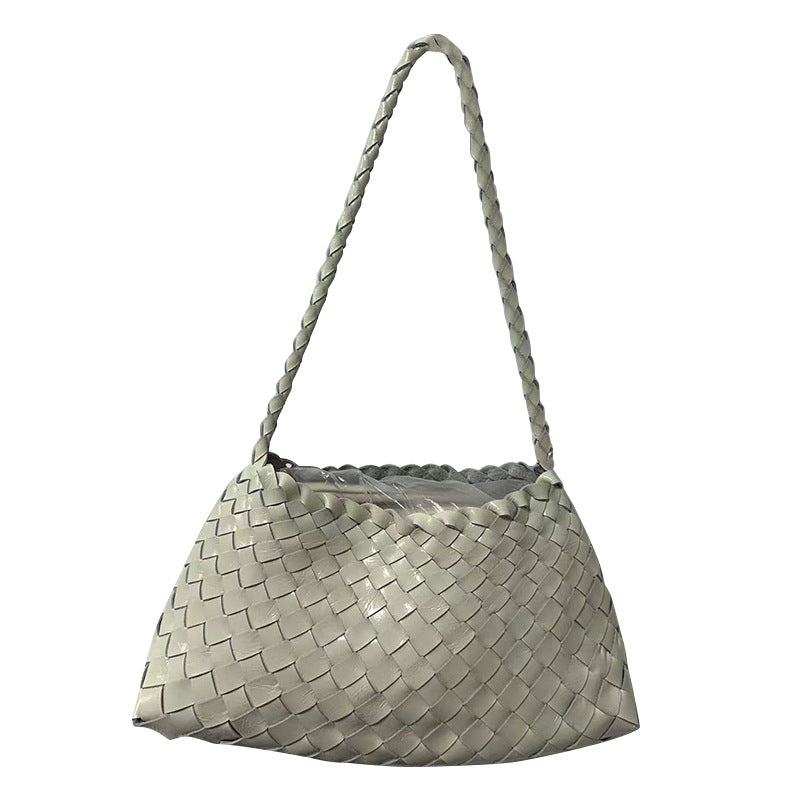 First Layer Cowhide Woven French Handmade Genuine Leather Fashion Retro Shoulder Bags