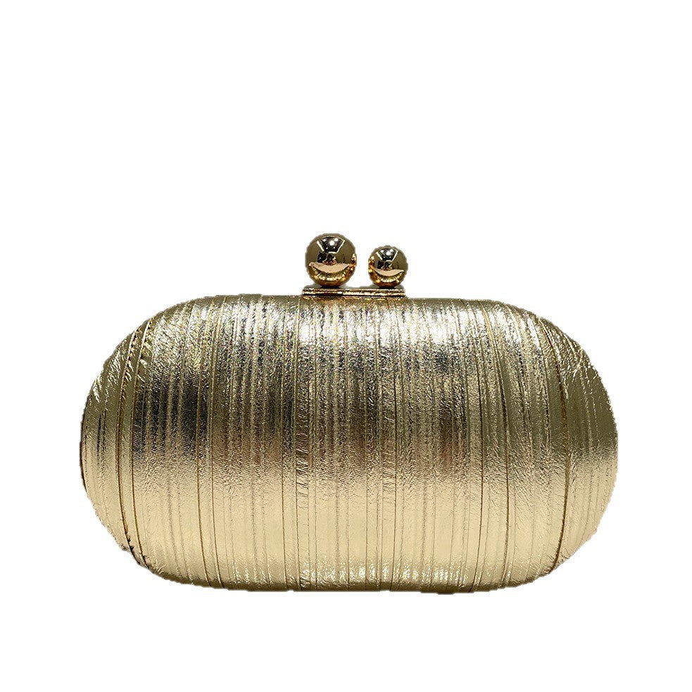 Women's Gold Simple Reflective Leather Fashionable Elegant Clutch Dinner Bag