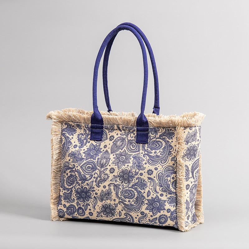 Women's Bohemian Retro Zipper Large Capacity Canvas Women's Shoulder Bag
