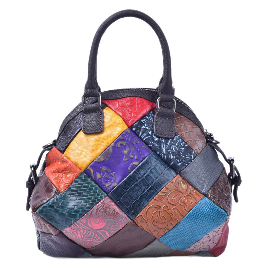 Women's Retro Contrast Color Genuine Leather Soft Bags