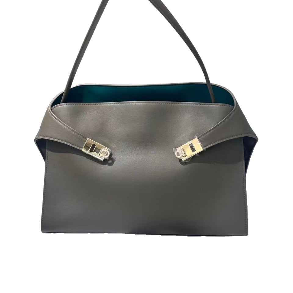 Women's Genuine Leather Large Capacity Fashion Simple Graceful Stitching Bags