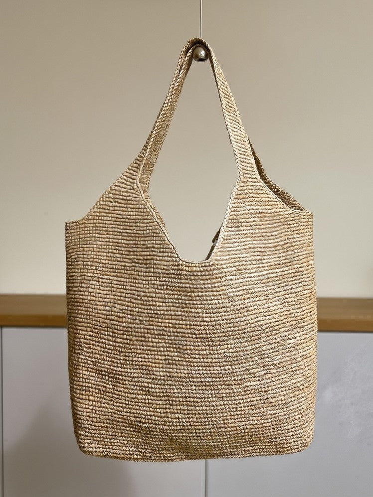 Women's Style Hand Crocheting Raffia Woven Summer Large Capacity Holiday Portable Tote Bags