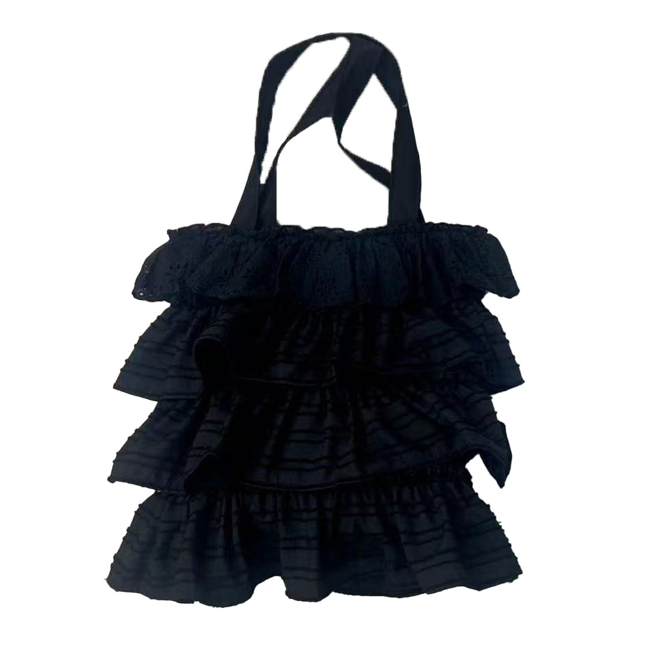 Simple Skirt Shape Hollow Lace Layered Canvas Large Shoulder Bags