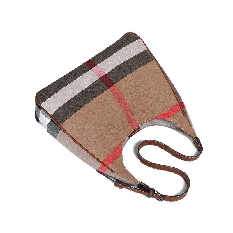 Women's Fashion Large Capacity Totes Plaid With Leather Shoulder Bags
