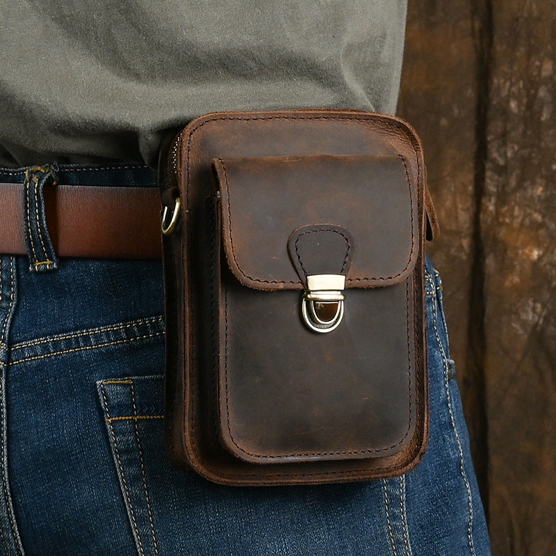 Men's Top Layer Crazy Horse Skin Wear Phone Bags