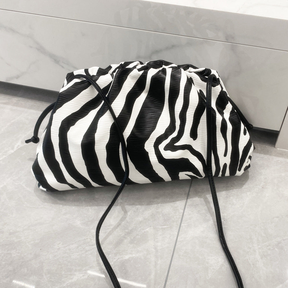 Women's Clutch Lady's Zebra Pattern Clip Cloud Shoulder Bags