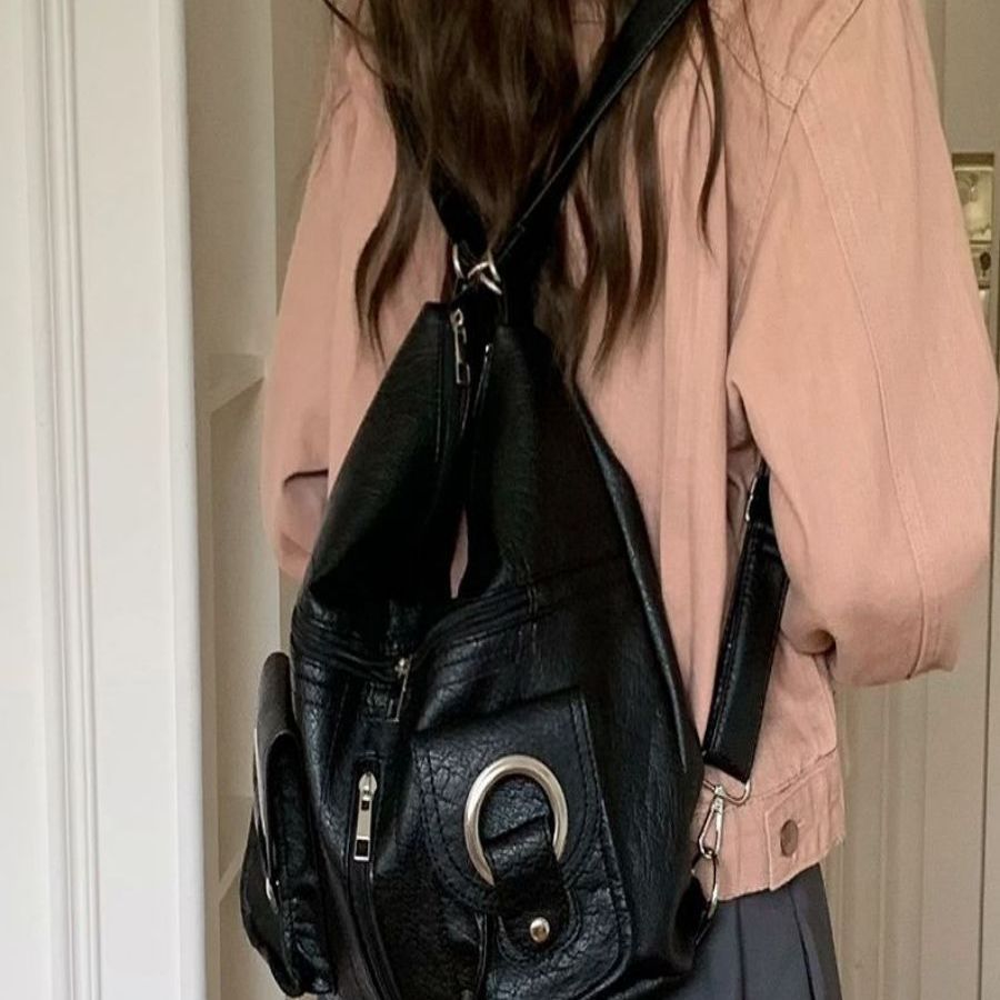 Versatile Zipper Pocket Leather Commuter Large Capacity Design Sense Women's Messenger Bag