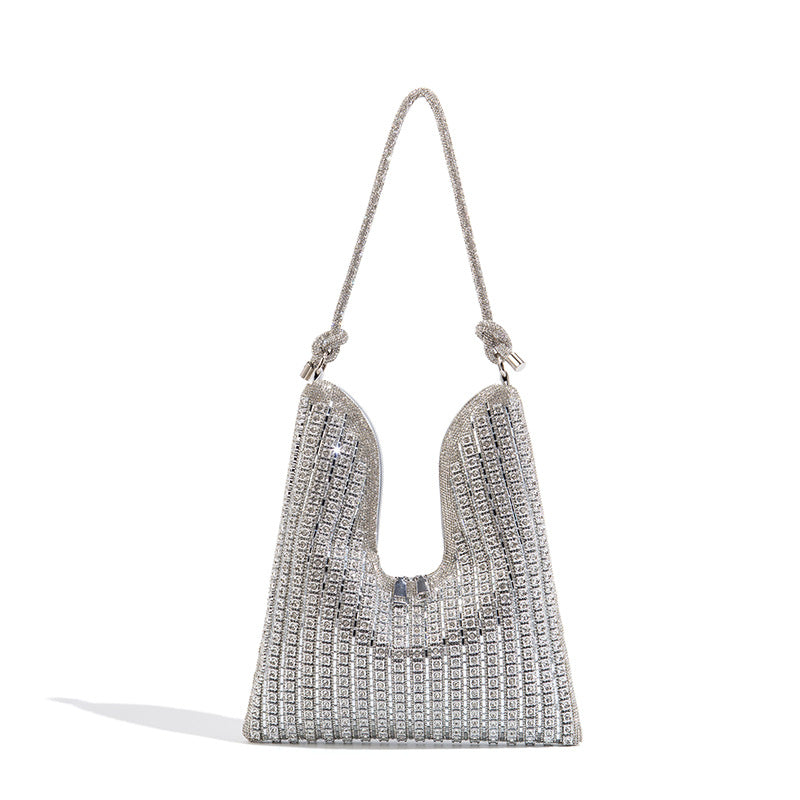 Women's Rhinestone Simple Niche Underarm Large Capacity Dinner Easy Tote Bags
