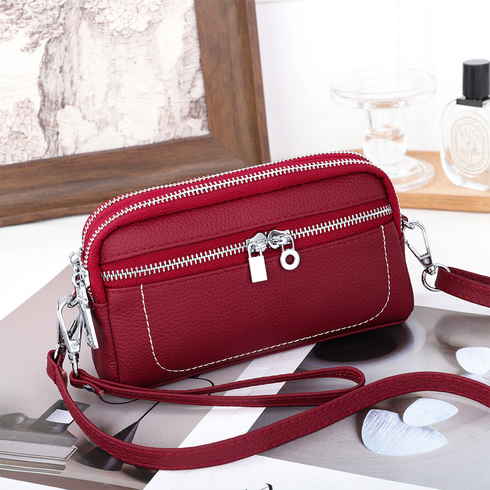 Women's Cowhide Exquisite Head Design Double Compartment Women's Clutch