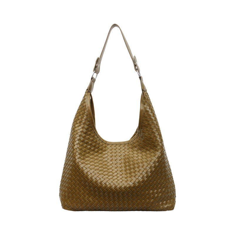 Large Capacity Woven Cross Body Wide Straps Fashion Commuter Women's Shoulder Bag