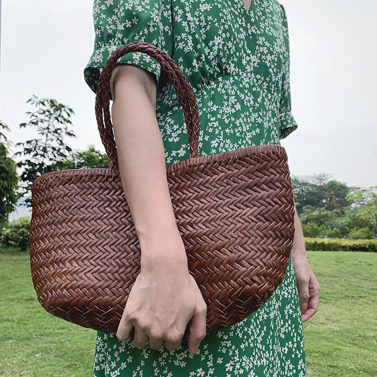 Women's French Retro Woven Portable Female Vegetable Travel Bags