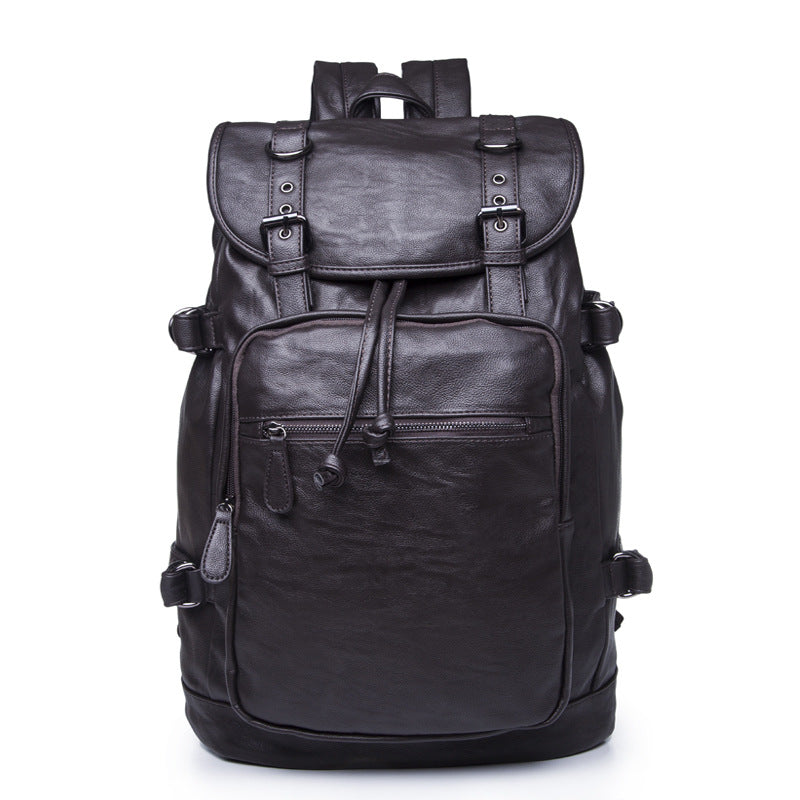 Men's Leather Korean Style Fashion Trendy Soft Large Backpacks