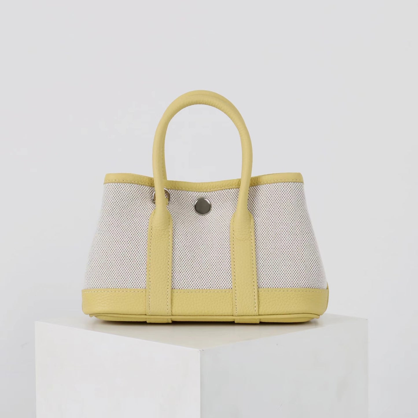 Trendy Top Layer Leather Contrast Color Canvas Women's Handbag