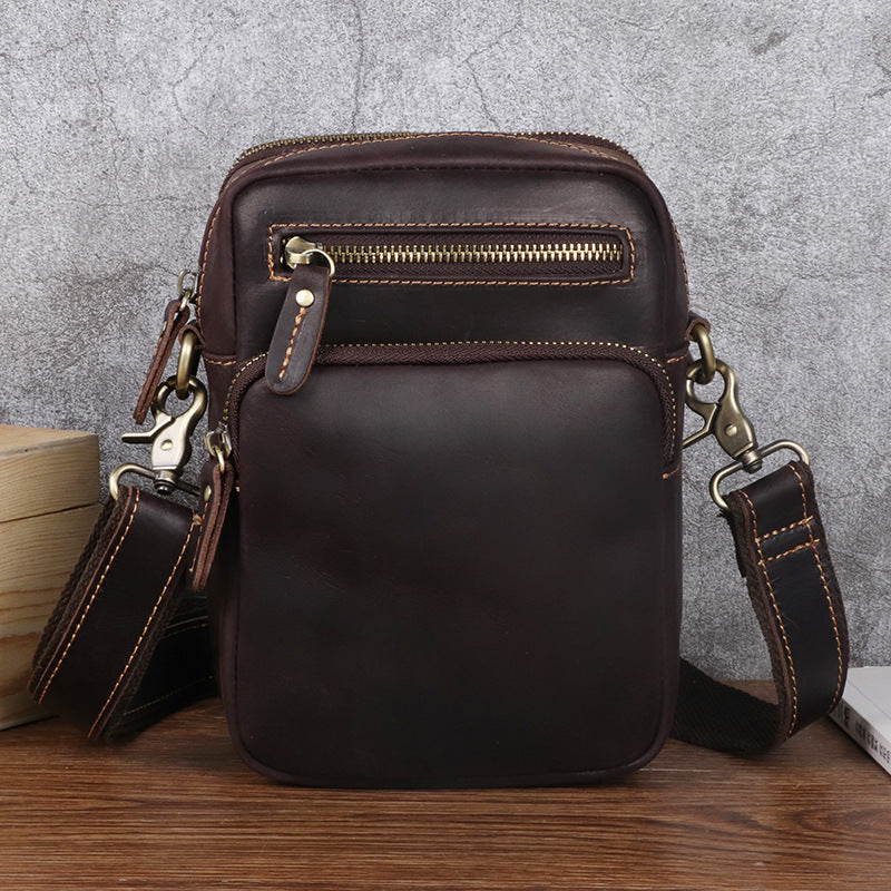 Men's Multiple First Layer Cowhide Crazy Horse Men's Shoulder Bag