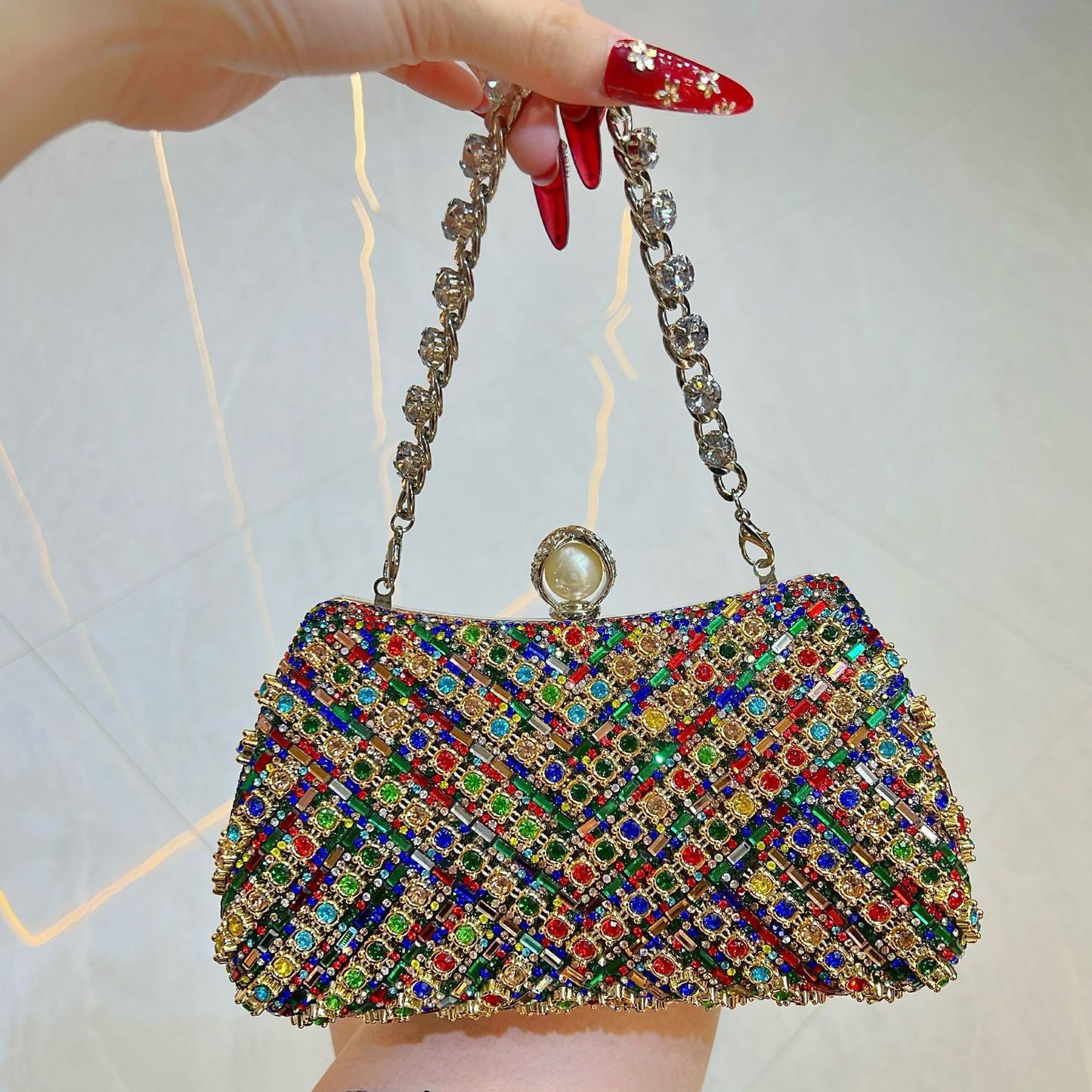 Women's Rhinestone Clutch Versatile Chain Box Trendy Handbags