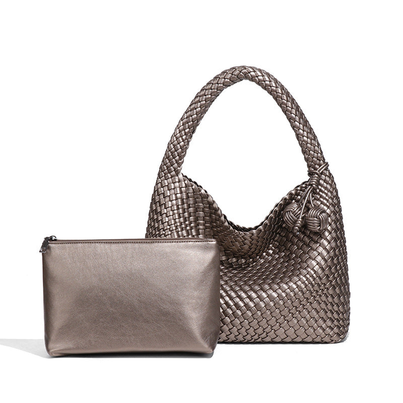 Popular Champagne Gold Woven Large Capacity Tote Bag