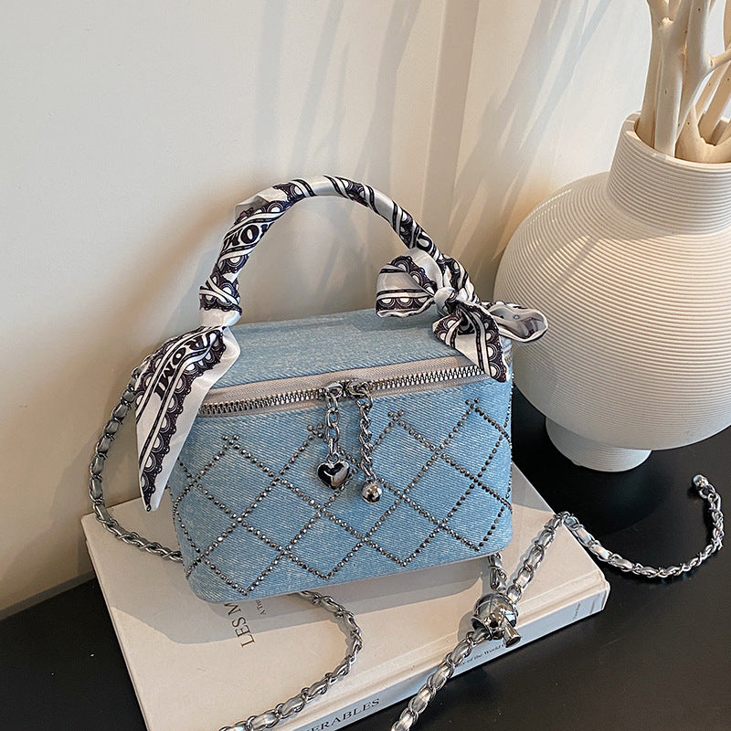 Women's Popular Niche Rhinestone Fashion Chain Portable Small Square Bag