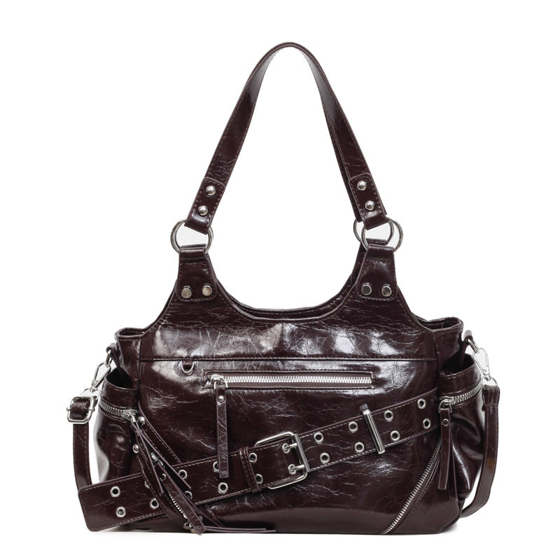 Women's High-grade Motorcycle Hot Underarm Large Capacity Rivet Women's Shoulder Bag