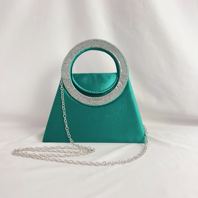 Round Water Diamond Banquet Silk Satin Trapezoidal Hand Dinner Bag