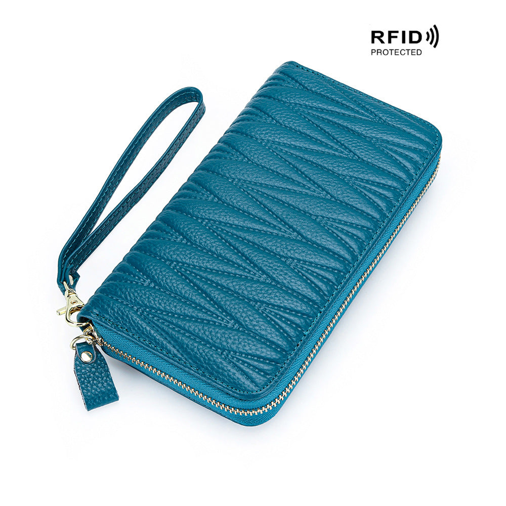 Women's Long Large Capacity Genuine Leather Swiping Expanding First Layer Cowhide Ladies Wallet