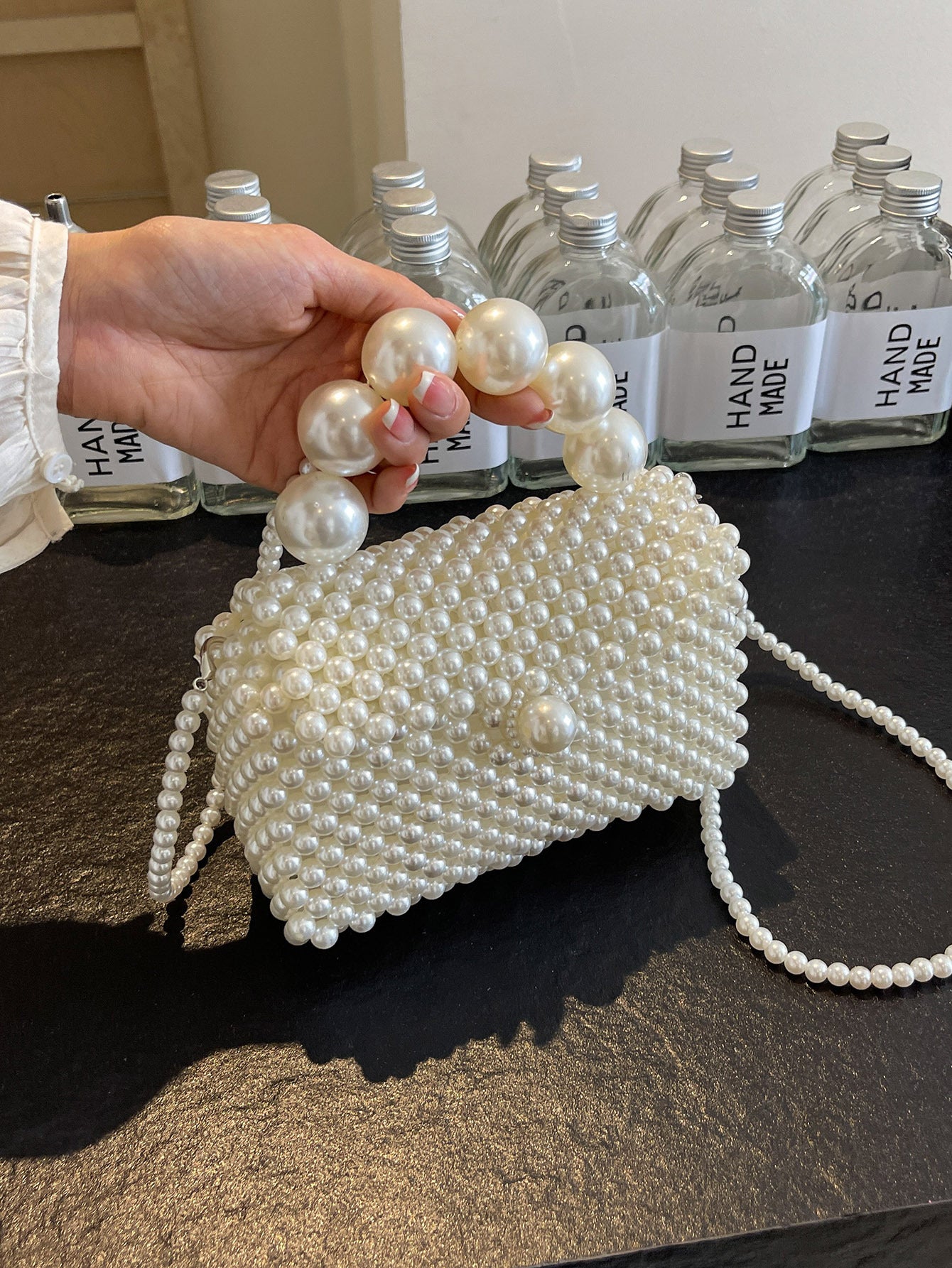 Women's Woven Hand-held Handmade Pearl Summer Versatile Women's Messenger Bag