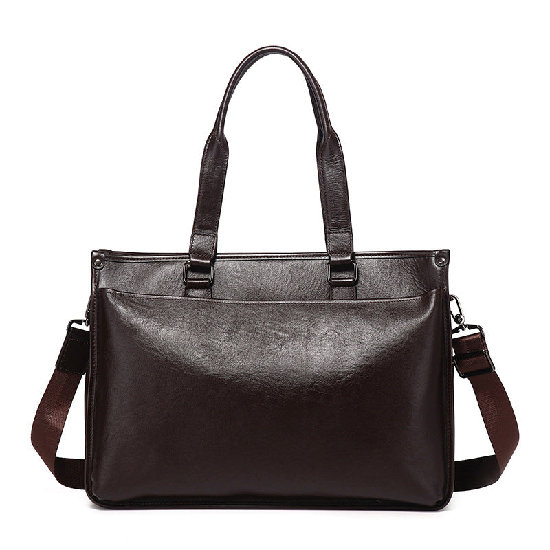 Men's Genuine Leather Vegetable Tanned Cowhide Large Capacity Handbags
